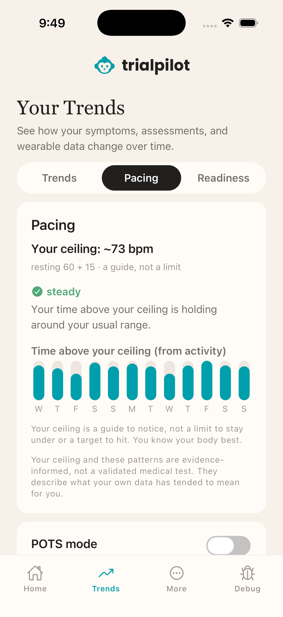 A participant's pacing screen with their personal heart-rate ceiling